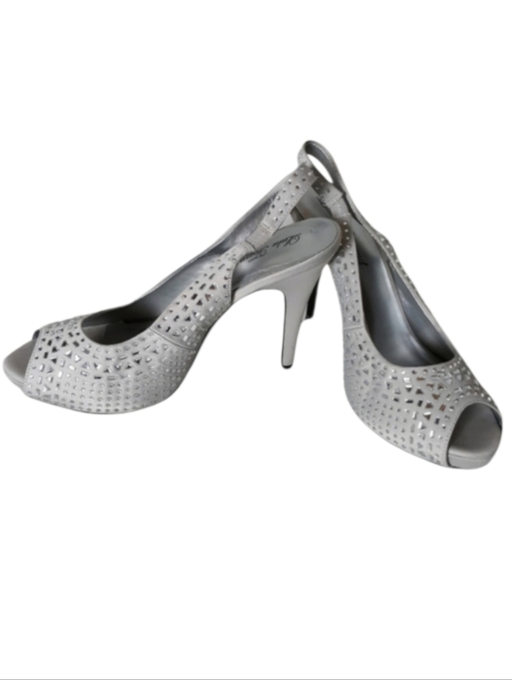 Lulu Townsend Silver Crystal Formal Open Toe Heels SZ 9